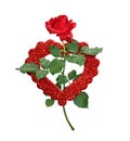 Red rose flower and glitter heart Royalty Free Stock Photo